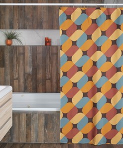Psychedelic Groovy Geometric Shower Curtain, Retro Bathroom Decor, Unique Tub Accessory