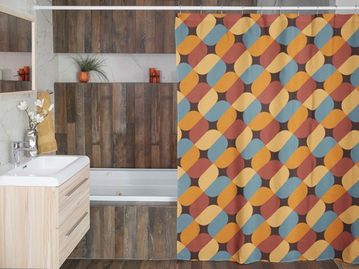 Psychedelic Groovy Geometric Shower Curtain, Retro Bathroom Decor, Unique Tub Accessory