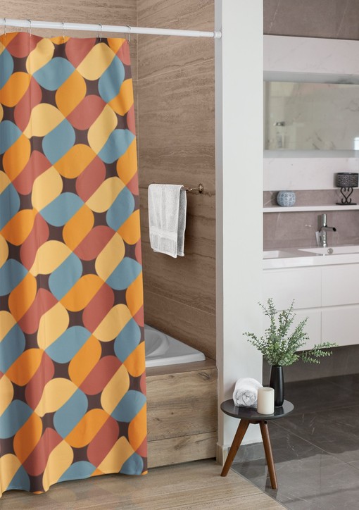 Psychedelic Groovy Geometric Shower Curtain, Retro Bathroom Decor, Unique Tub Accessory - Image 2