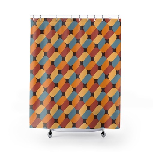 Psychedelic Groovy Geometric Shower Curtain, Retro Bathroom Decor, Unique Tub Accessory - Image 3