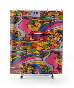 Psychedelic Groovy Shower Curtain, 60s Bathroom Decor, Unique Tub Accessory