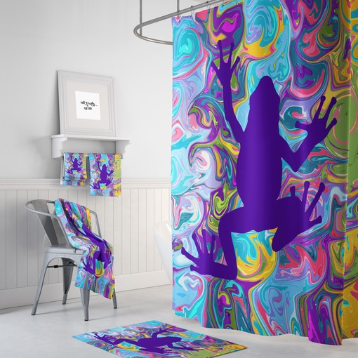 Psychedelic Hippie Frog Shower Curtain with Matching Accessories for Funky Bathroom Decor