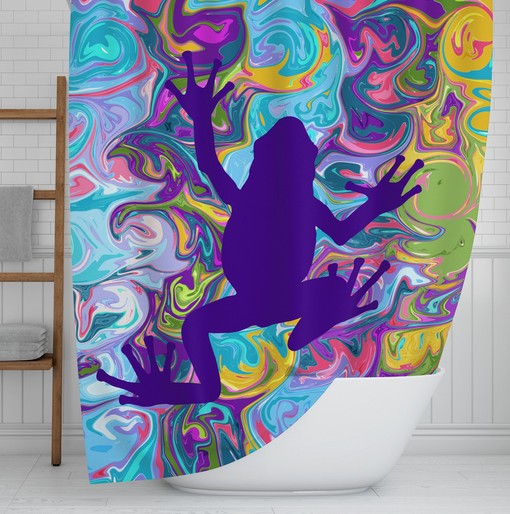 Psychedelic Hippie Frog Shower Curtain with Matching Accessories for Funky Bathroom Decor - Image 2