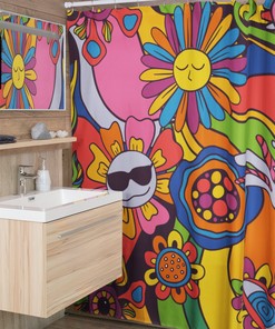 Psychedelic Hippie Shower Curtain, Retro Groovy Tub Accessory