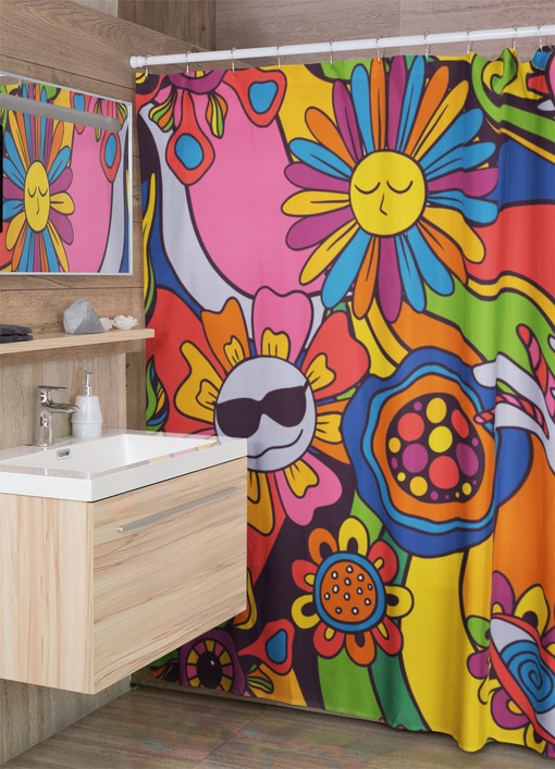 Psychedelic Hippie Shower Curtain, Retro Groovy Tub Accessory