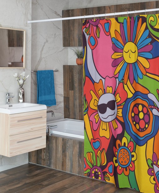 Psychedelic Hippie Shower Curtain, Retro Groovy Tub Accessory - Image 2