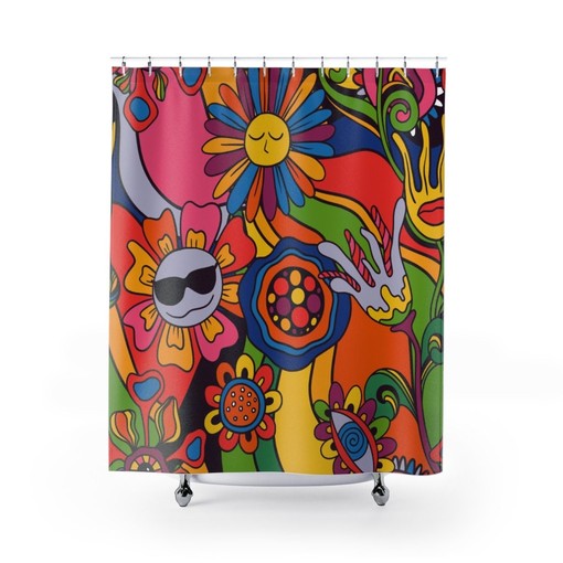 Psychedelic Hippie Shower Curtain, Retro Groovy Tub Accessory - Image 3