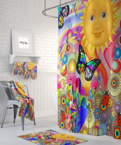 Psychedelic Sunshine Boho Shower Curtain / Colorful Abstract Bath Print / Unique Hippie Bathroom Decor
