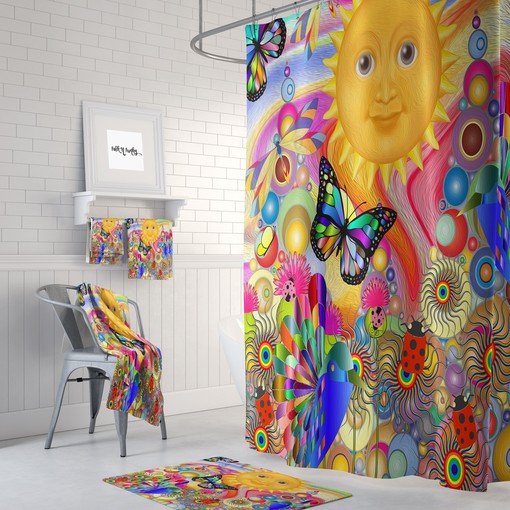 Psychedelic Sunshine Boho Shower Curtain / Colorful Abstract Bath Print / Unique Hippie Bathroom Decor