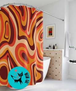 Psychedelic Vibes Retro Orange Swirl Shower Curtain