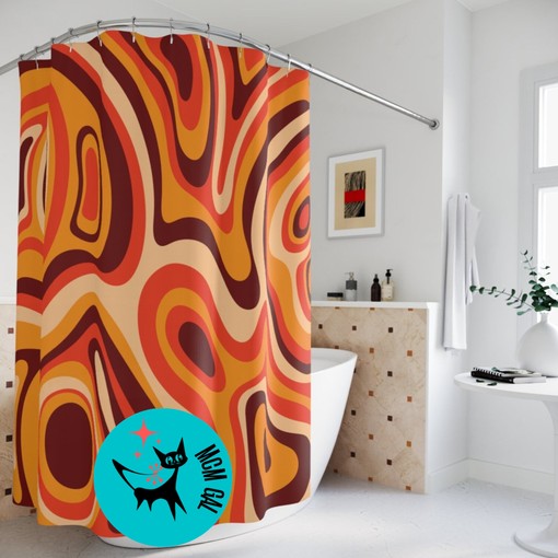 Psychedelic Vibes Retro Orange Swirl Shower Curtain