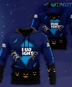 Pumpkin Scary Night Bud Light All Over Print 3D Hoodie - Beer Lovers Gift