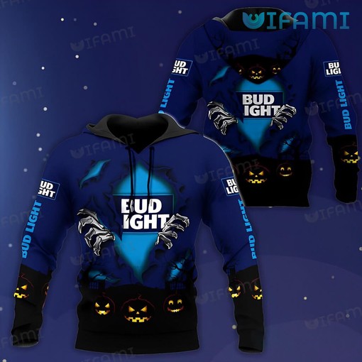 Pumpkin Scary Night Bud Light All Over Print 3D Hoodie - Beer Lovers Gift