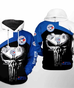 Punisher Skull 3D Hoodie with Zipper of Toronto Blue Jays - Perfect for Fans