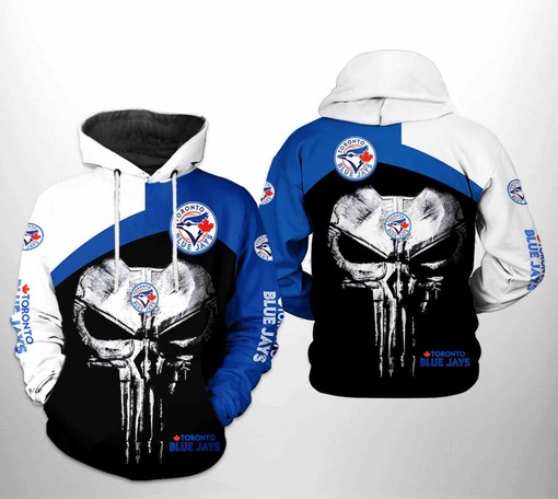 Punisher Skull 3D Hoodie with Zipper of Toronto Blue Jays - Perfect for Fans
