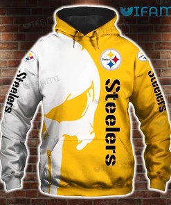 Punisher Skull All Over Print Hoodie in White and Yellow for Pittsburgh Steelers Fans
