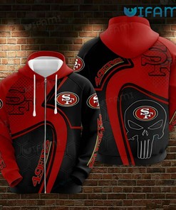 Punisher Skull Logo All Over Print Zip Up Hoodie for San Francisco 49ers Fans