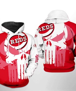 Punisher-inspired Cincinnati Reds MLB Skull Hoodie in 3D All-Over Print