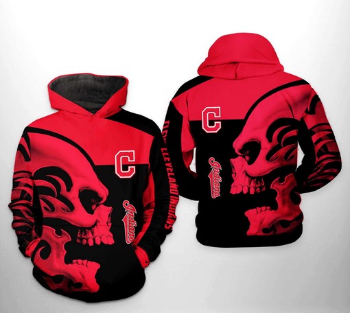 Punisher-inspired Cleveland Indians MLB Skull Hoodie in 3D All-Over Print