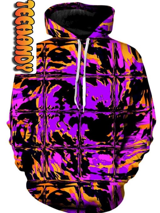 Purple Blackout Rave Glitch Unisex Rave Print All Over Print 3D Hoodie with Design