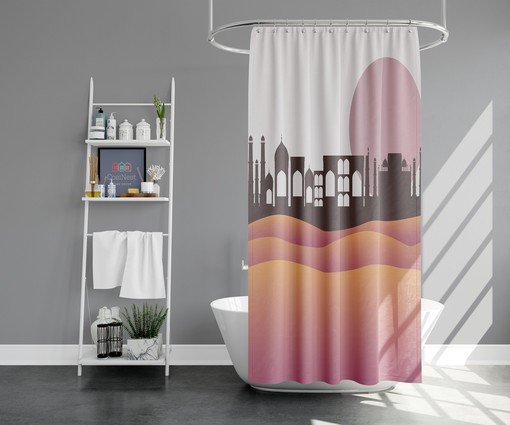 Purple Desert Landscape Shower Curtain | Middle East Scenery Fabric | Bathroom Accessories - Image 2