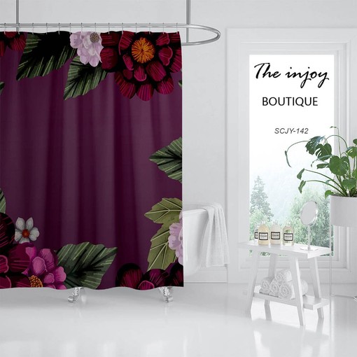 Purple Floral Flowers Shower Curtain with Customizable Sizes for Your Bathtub - Image 2