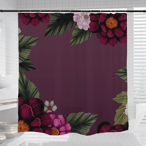 Purple Floral Flowers Shower Curtain with Customizable Sizes for Your Bathtub - Image 3