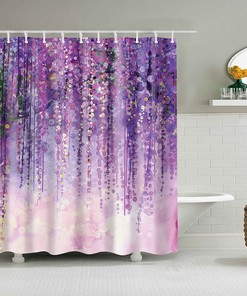 Purple Hanging Floral Shower Curtain, Customizable Size, Beautiful Floral Design Fabric Bathroom Curtain