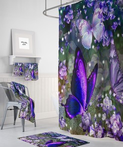 Purple Lavender Butterfly Shower Curtain and Optional Towels for Relaxing Bathroom Decor