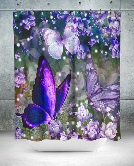 Purple Lavender Butterfly Shower Curtain and Optional Towels for Relaxing Bathroom Decor - Image 2