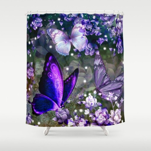 Purple Lavender Butterfly Shower Curtain and Optional Towels for Relaxing Bathroom Decor - Image 3