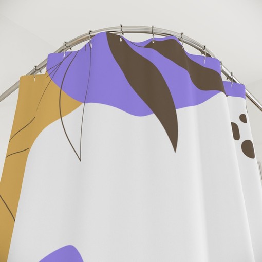 Purple Leaves and Sunset Abstract Art Shower Curtain, Tropical Contemporary Minimal Curtain Design - Image 3