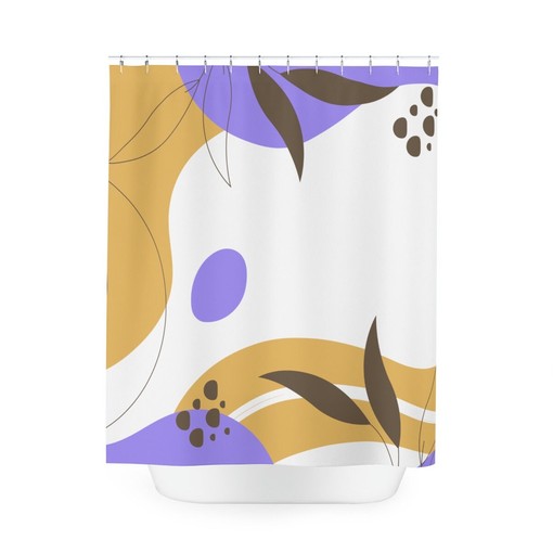 Purple Leaves and Sunset Abstract Art Shower Curtain, Tropical Contemporary Minimal Curtain Design - Image 4