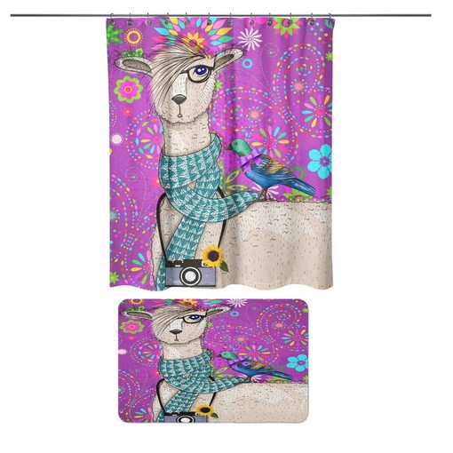 Purple Llama Shower Curtain with Southwestern Bath Accessories for Ethnic Bathroom Decor - Image 2