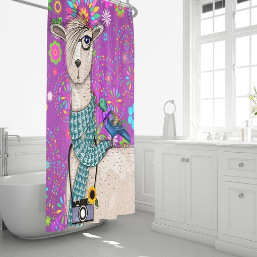 Purple Llama Shower Curtain with Southwestern Bath Accessories for Ethnic Bathroom Decor - Image 3