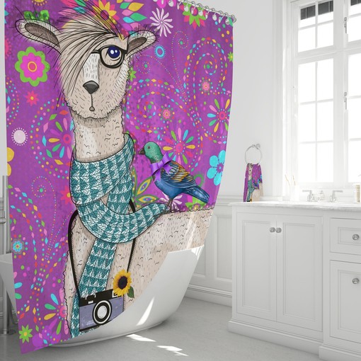 Purple Llama Shower Curtain with Southwestern Bath Accessories for Ethnic Bathroom Decor - Image 4