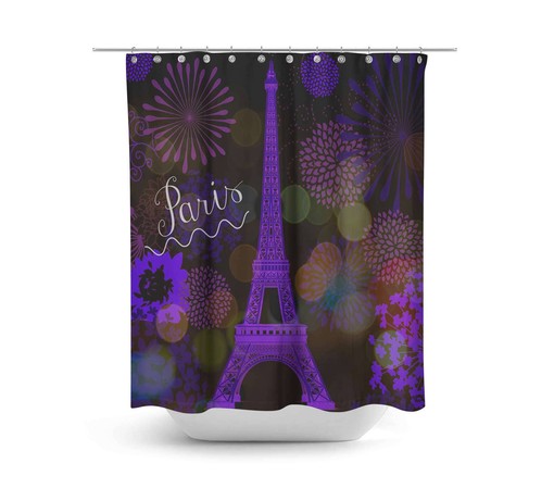 Purple Paris Shower Curtain with Eiffel Tower Bath Accessories for Chic Bathroom Decor - Image 2