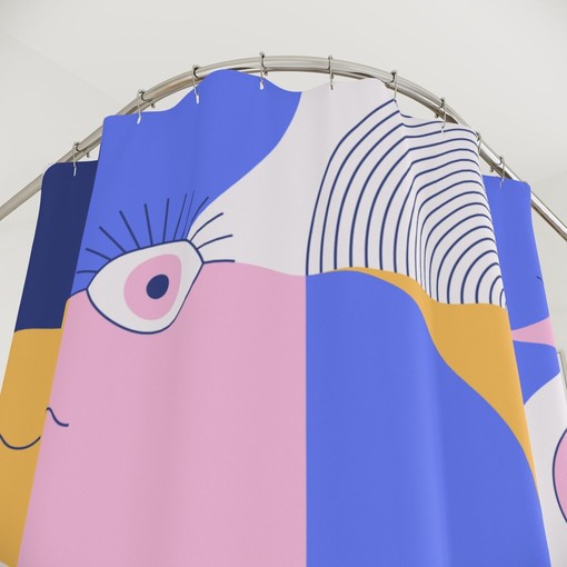 Purple Retro Shapes Shower Curtain | Vibrant Contemporary Design | Unique Restroom Shower Curtains - Image 3