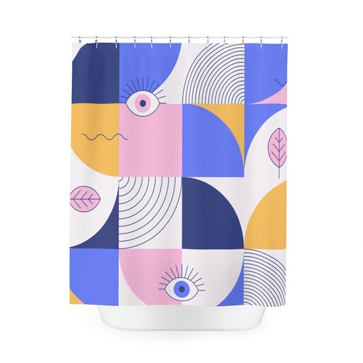 Purple Retro Shapes Shower Curtain | Vibrant Contemporary Design | Unique Restroom Shower Curtains - Image 4