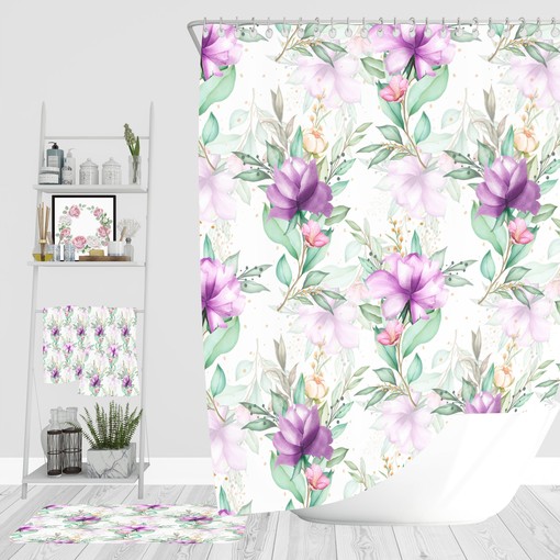 Purple Roses Floral Bathroom Decor Set with Optional Towels and Mat - Elegant and Relaxing Bathroom Decor