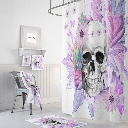 Purple Skull Boho Shower Curtain Set with Bold Design Options