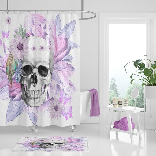 Purple Skull Boho Shower Curtain Set with Bold Design Options - Image 2