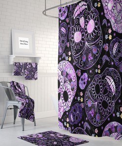 Purple Sugar Skull Shower Curtain with Gothic Bathroom Decor for Edgy Style