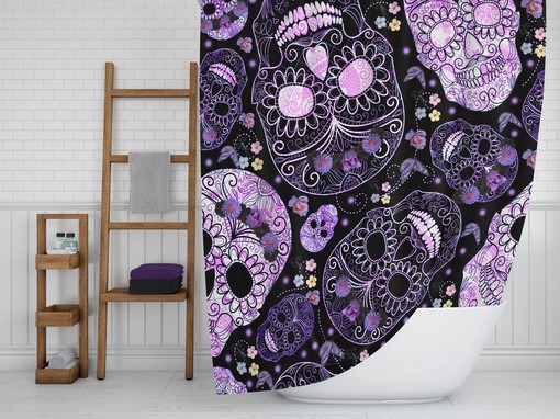 Purple Sugar Skull Shower Curtain with Gothic Bathroom Decor for Edgy Style - Image 2