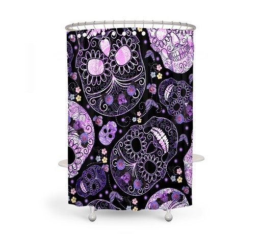 Purple Sugar Skull Shower Curtain with Gothic Bathroom Decor for Edgy Style - Image 3