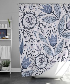 Purple Tulip Floral Shower Curtain | Spring Flower Botanical Pattern | Fabric Bathroom Curtain Mat | Home Bath Decor