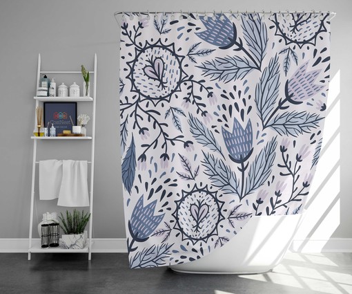 Purple Tulip Floral Shower Curtain | Spring Flower Botanical Pattern | Fabric Bathroom Curtain Mat | Home Bath Decor