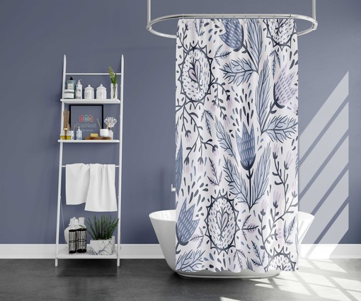 Purple Tulip Floral Shower Curtain | Spring Flower Botanical Pattern | Fabric Bathroom Curtain Mat | Home Bath Decor - Image 2