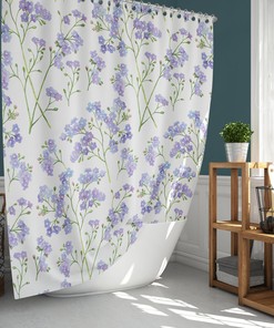 Purple Watercolor Floral Shower Curtain, Customizable Size, Botanical Garden Print