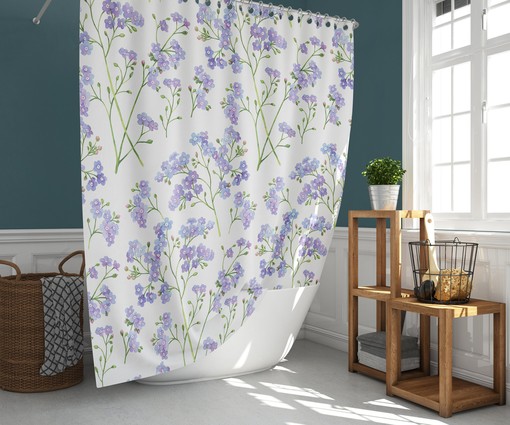 Purple Watercolor Floral Shower Curtain, Customizable Size, Botanical Garden Print
